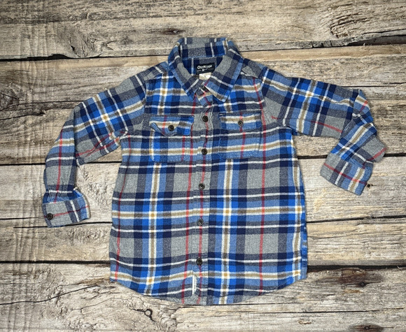 OshKosh B'gosh Other - OshKosh B'gosh Kids Boys Plaid Long Sleeve Button Up Blue Flannel Shirt Size 6